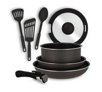 MENASTYL - Set de 8 pièces IRIS - 1 casserole 20cm + 2 poêles 24/28cm + 1 couvercle 20cm + 1 poignée amovible + 1 cuillère + 2 spatules ajourées - Compatible tous feux dont induction - 6020450