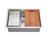 MENATT Évier de cuisine encastrable de 58,4 cm - Évier de poste de travail en acier inoxydable de calibre 18 avec planche à découper, grille inférieure et passoire - Bassin profond sous le comptoir