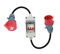 MENAYODA Adaptateur CEE 63 A 400 V vers 32 A 400 V - Courant fort avec disjoncteur 32 A - IP44 - Fiche CEE H07RN-F 5G6 - Câble courant fort en caoutchouc - MENTUC1073