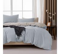 MENDALE Duvet Cover Set - Premium Bedding Set - 140*200 cm Duvet Cover with 65*65 cm Pillow Case - Soft Brushed Microfiber- Light Blue & Light Grey