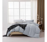 MENDALE Duvet Cover Set - Premium Bedding Set - 240*220 cm Duvet Cover with 75*50 cm Pillow Case - Soft Brushed Microfiber- Light Blue & Light Grey