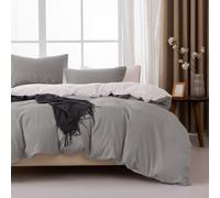 MENDALE Parure de lit avec housse de couette 260 x 240 cm et 2 taies d'oreiller 65 x 65 cm - Gris/Blanc