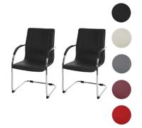 2x chaise de conférence Samara, chaise visiteurs cantilever, similicuir noir
