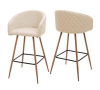 Mendler 2X Tabouret de Bar HWC-D72, avec Dossier, Tissu - crème-Beige