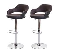 Mendler Tabouret de bar HWC-F16 2x - pivotant avec dossier simili cuir Brun-Noir