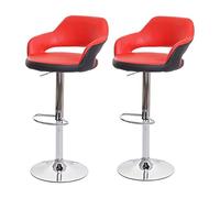 Mendler Tabouret de bar HWC-F16 pivotant avec dossier simili cuir Rouge-Noir 2x