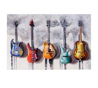 Tableau à l'huile 3D, guitares, peint à la main à 100%, toile de décoration murale XL 120x80cm