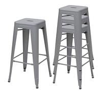Mendler 4X Tabouret de Bar HWC-A73 métal empilable Design Industriel Gris