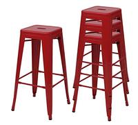 Mendler 4X Tabouret de Bar HWC-A73 métal empilable Design Industriel Rouge