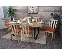 6x chaise de salle à manger HWC-G46 tissu/textile bois massif cadre naturel, orange