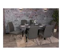6x chaise de salle à manger HWC-G55, chaise de cuisine chaise, tissu/textile acier inoxydable brossé gris