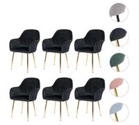 6x Chaise De Salle À Manger Hwc-F18, Chaise De Cuisine, Design Rétro Velours Noir, Pieds Dorés