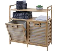 Mendler Armoire de Salle de Bain en Bambou HWC-N83AM 88x81x33 cm | Panier à linge, armoire de salle de bain, 2 paniers à linge, 2 étagères, certifié FSC®