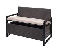 Mendler Banc 2 Places en Poly rotin HWC-F39, Banc Coffre, Gris, Coussins Beige
