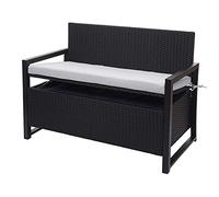 Poly-Rattan Banc 2 places HWC-F39, Banc de jardin coffre, rangement Coussin d'assise ~ anthracite, coussin gris