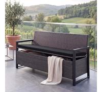 Mendler Banc 3 Places en polyrotin HWC-F39 Gris, Coussins Noirs