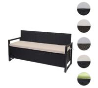 Poly-Rattan Banc 3 places HWC-F39, Banc de jardin coffre, rangement Coussin d'assise ~ anthracite, coussin beige