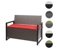 Poly-Rattan Banc 2 Places Hwc-F39, Banc De Jardin Coffre, Rangement Coussin D'assise Gris Chiné, Coussin Rouge Gris
