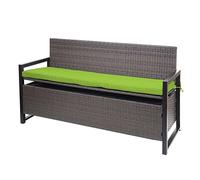 Mendler Banc de jardin en rotin HWC-F39 3 places coffre Gris chiné Coussins verts