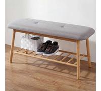 Banquette Étagère À Chaussures Hwc-D90 Banc Rembourré, Rangement Pour Chaussures, Bambou 44x90x34cm Multicolore