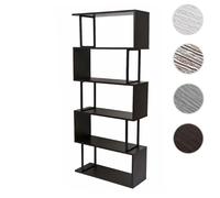 Bibliothèque HWC-A27, étagère de salon, structure 3D 183x80cm, 5 niveaux marron foncé, métal noir