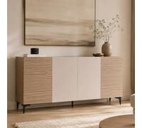 Mendler Buffet HWC-Q84 Portes en MDF mélaminé à Structure 3D 80x160x42cm Aspect Noyer Clair