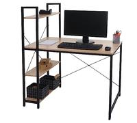 Mendler Bureau avec étagère HWC-K81 100x60cm métal Bois Naturel