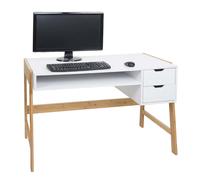 Mendler Bureau HWC-K12 – table d'ordinateur en bambou 76x115x58 cm avec tiroir – blanc