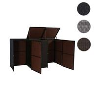 habillage pour 3 poubelles HWC-E25, abri pour poubelles, couverture pour poubelles, poly rotin 3x120l ~ brun