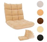 Fauteuil de sol HWC-N43, fauteuil de relaxation Coussin de sol Fauteuil pliant 6 positions de relaxation, structure stable en velours ~ beige