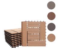 Carreau De Sol Wpc Rhône + Bordure, Aspect Bois, 11x Chaque 30x30cm = 1m² Premium Teak, Échelonné Marron