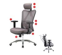 Mendler Chaise de bureau HWC-J86 – Charge maximale 150 kg – Sans repose-pieds – Gris