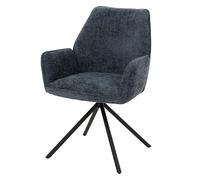 Chaise de salle à manger HWC-G67, chaise de cuisine avec accoudoirs, pivotante Auto-Position, chenille Oeko-Tex ~ bleu foncé