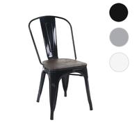 Chaise HWC-A73, avec siège en bois, chaise de bistro, métal, empilable, style industriel noir