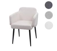 Chaise de salle à manger HWC-L13 Chaise de cuisine avec accoudoirs, tissu/textile métal Crème-Blanc