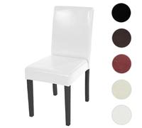 Chaise de salle à manger Littau, chaise de cuisine, cuir blanc, pieds foncés
