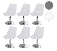 Mendler - Lot de 6 chaises Malmö T501 pivotantes - réglable, similicuir, pieds chromés - blanc