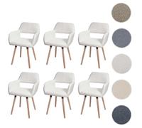 Lot de 6 chaises de salle à manger HWC-A50 II, chaise de cuisine chaise rembourrée, bois tissu/textile bouclé (450g/m²) MVG crème