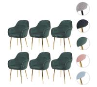 Lot de 6 chaises de salle à manger HWC-F18, chaise de cuisine, design rétro velours vert, pieds dorés