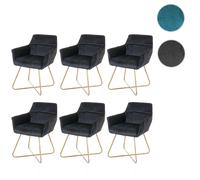 Lot de 6 chaises de salle à manger HWC-F37, chaise de cuisine, design rétro velours pieds dorés noir
