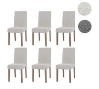 Lot de 6 chaises de salle à manger Littau, chaise de cuisine à dossier haut, tissu/textile bou ois crème, pieds couleur naturelle