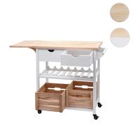 Chariot de service HWC-G35, chariot de cuisine à roulettes bois de pin 89x119x41cm, blanc naturel
