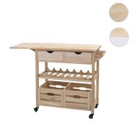 Chariot de service HWC-G35, Chariot de cuisine Chariot de cuisine auxiliaire Chariot d'appoint Chariot à thé, pin 89x119x41cm naturel