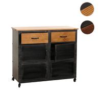 Commode HWC-N28, armoire, roulettes 2 tiroirs, structure 3D industrielle rétro métal bois 90x100x40cm noir, naturel
