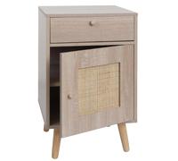 Table D'appoint Hwc-M36, Table Basse Table De Chevet Table De Salon, Compartiments De Rangement Tiroir, Kubu Rotin Bois Mélamine, Aspect Chêne Multicolore