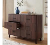 Mendler Commode HWC-P42, Buffet, 6 tiroirs, 86 x 120 x 40 cm - Aspect Noyer