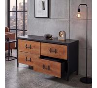 Mendler Commode HWC-Q66 60x120x40cm Aspect Bois Brun et métal Noir