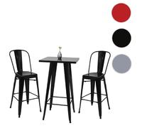 Ensemble de 1x table haute + 2x tabouret de bar HWC-A73, métal noir