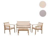 Garniture de jardin HWC-O19, ensemble de salon banc fauteuil table, bois acacia tissu/textile (180g/m²) ~ coussin beige