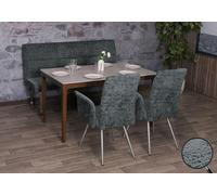 Mendler Ensemble de salle à manger HWC-G55 2 chaises + banc 160 cm chenille bleu-vert